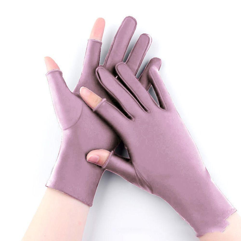 1 Pair Spandex Thin Ice Silk Gloves Semi-finger Half Finger Gloves  Outdoor