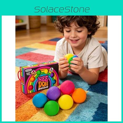 Needoh Rainbow Stress Ball Fidget Toy Set For Anxiety Relief And Sensory Play