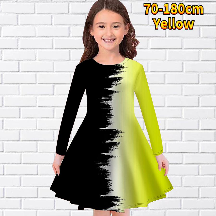 

Girl Casual Color Changing Splicing Print Round Neck Long Sleeve Dress Kid Princess Dress