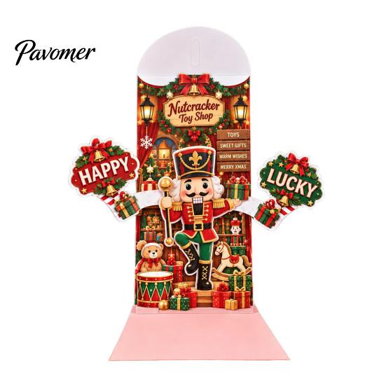 Reindeer Design Holiday Stationery 3D Pop Up Christmas Card, Money Gift Card Holder with Decorative Paper Craft Cards Cash Slot, Hummingbird