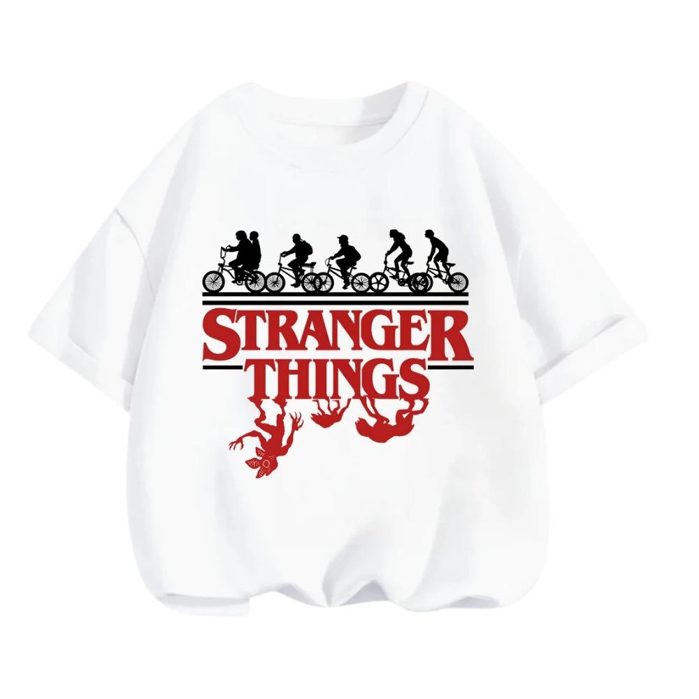 Summer Casual Crew Neck T Shirt Kawaii Cartoon Design Children Stranger Things Short Sleeve Tops Boys Girls