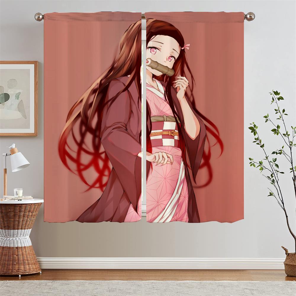 Lace Curtains On Offer Free Shipping Nezuko Kamado Cabinets for Living Room Decoration Blackout Beaded Curtain Tiebacks Blind