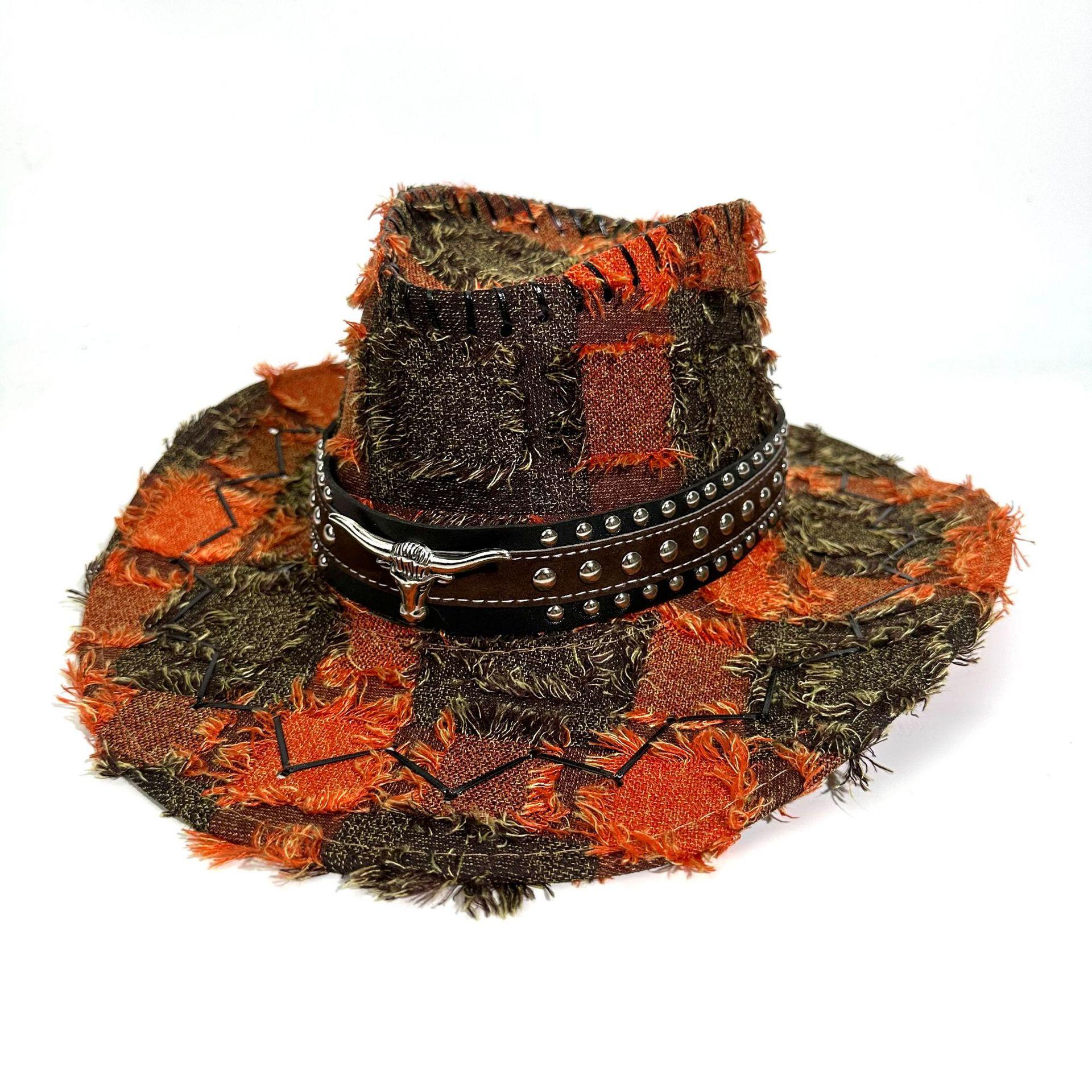 

Western Cowboy Hat Men S And Women S Spring And Autumn Retro Bull Head Accessories Knight Hat Outdoor Camping Vacation Shade Jazz Hat M（56-58cm）