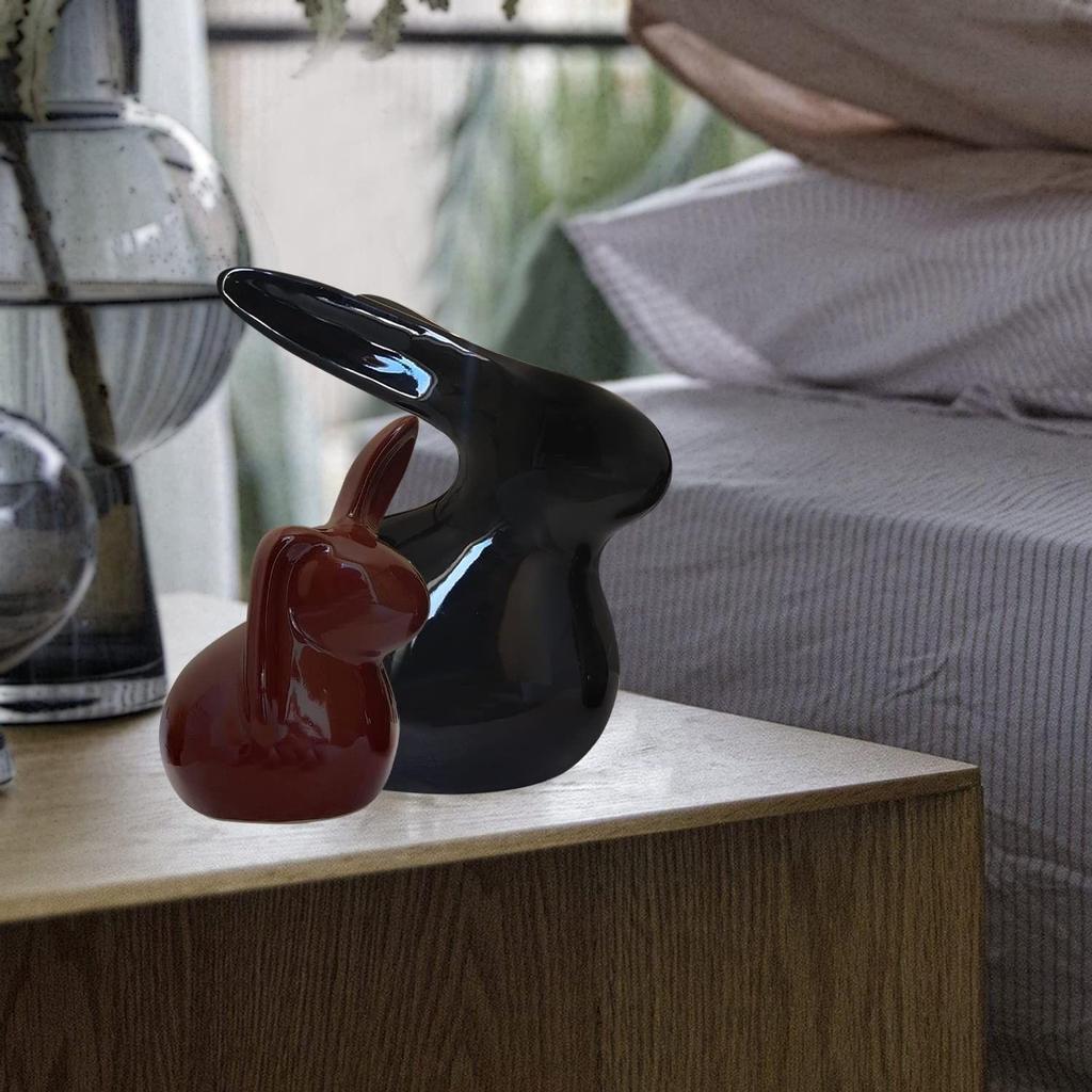 Home Décor Ceramic Rabbit Figurines (Set of 2, Black and Brown)
