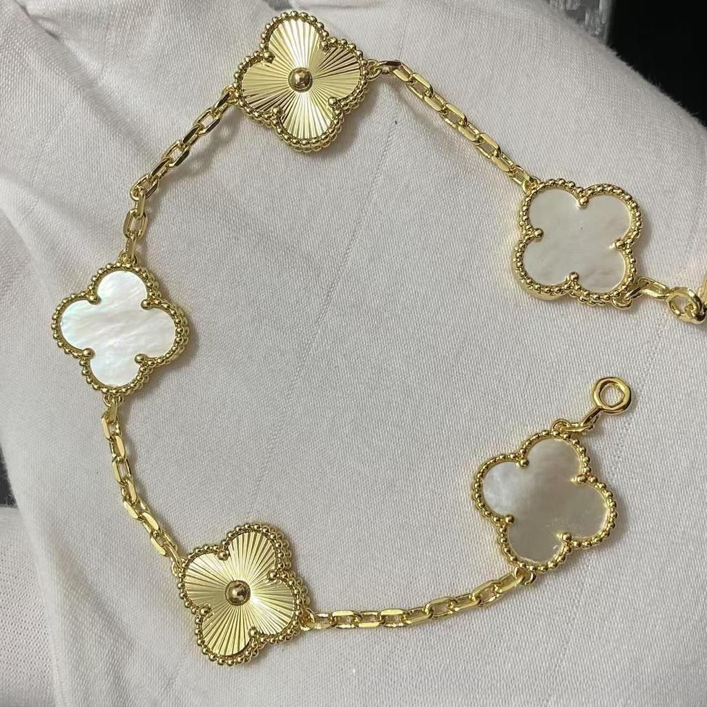 Nuova Versione Bracciale Quadrifoglio Cinque Fiori Agata Rossa Naturale Madreperla Bianca Bracciale da Donna Bracciale Laser