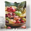 Fresh Fruit Basket Flannel Blanket, with Patterns of Plump Pomegranates, Green Apples, Sweet Bananas And Other Fresh Fruits, Nap Blanket for Bedroom A