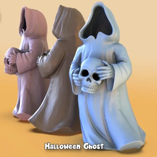 Halloween Decoration 3D Printed Ghosts Figure Faceless Standing Ghost Statue Ornament with LED Tea Lights