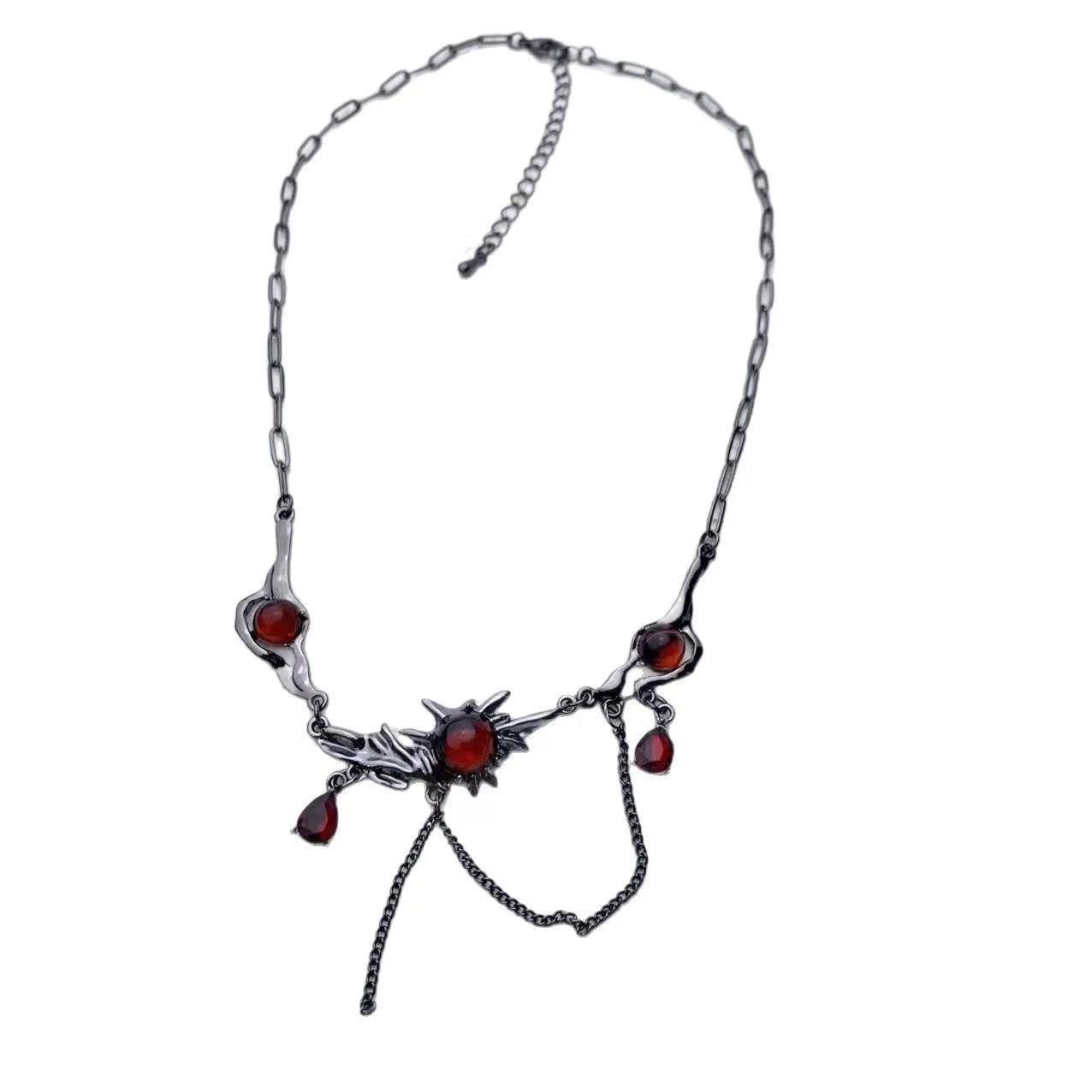

Punk dark wind red zircon gun black fringed chain necklace niche simple personality trendy cool collarbone chain