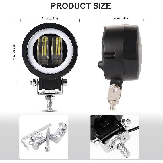 Kairiyard 3Inch LED Motorcycle Driving Lights 60W 6000K Auxiliary Spotlights With DRL/Angel Eye Off Road Light Pod 6000Lm LED Fog Work Light For