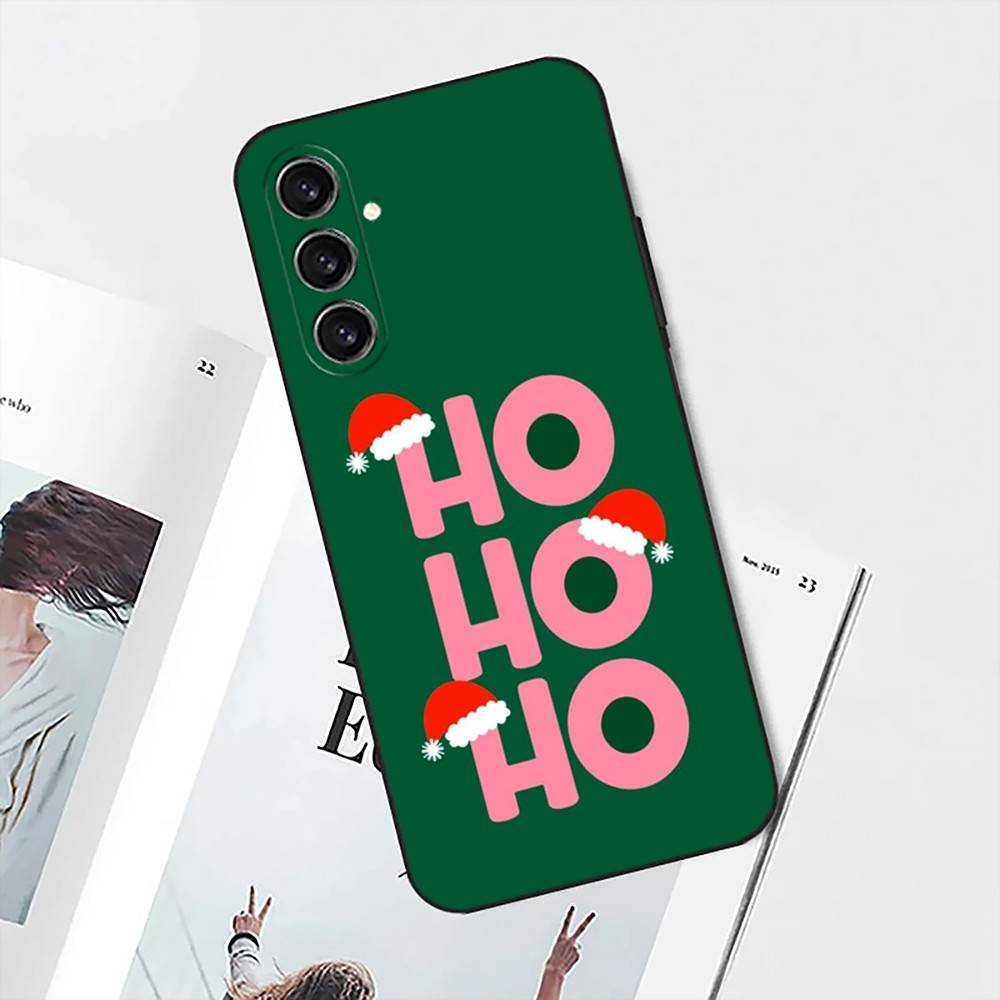 Christmas Santa Claus Hat Phone Case For Samsung S 25,24,23,22,30,21,10,9,Ultra,Plus,Lite,FE,4,5G Black Soft Case