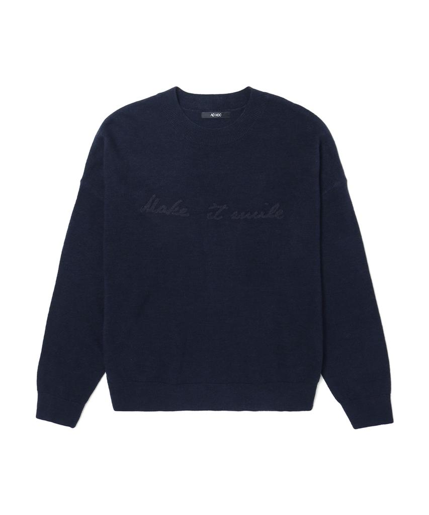 ADHOC Women'S Crew Neck Embroidered Knit (Navy)