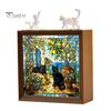 Wooden Photo Frame Base DIY Acrylic Cat Puzzles Night Light, Hand-Assembled Stained Glass Style Jigsaw Lamp with Personalized Handmade Presents Decor,