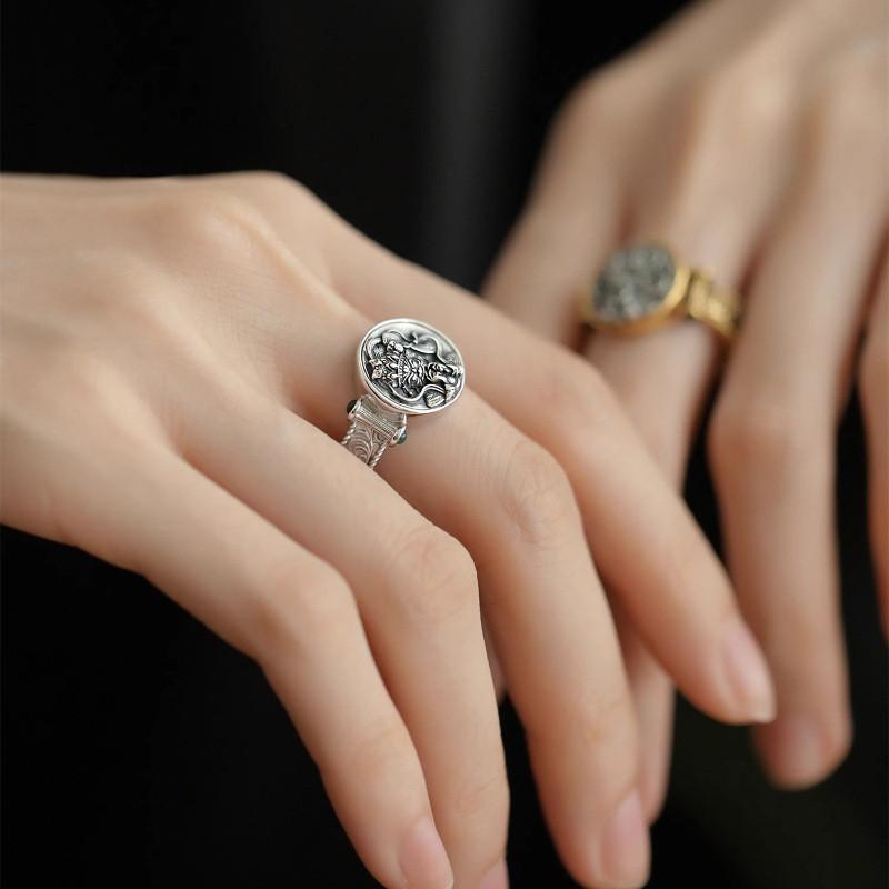 Unique Vintage Tibetan Style Green Zircon Copper Ring For Women With Adjustable Size