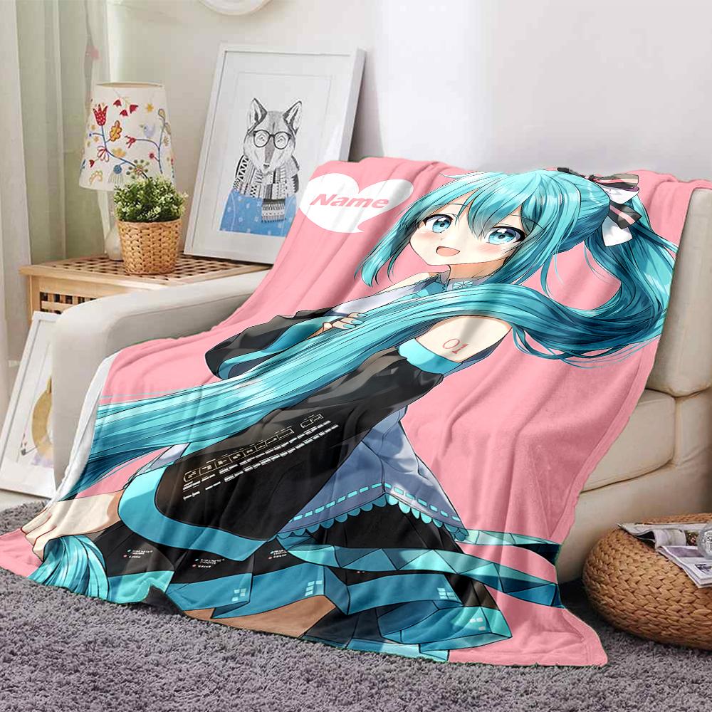 Custom Name Hatsune Miku Theme Printed Blanket - Perfect for Couch, Bed, Travel & Outdoor Use | Machine Washable, Cozy & Durable.
