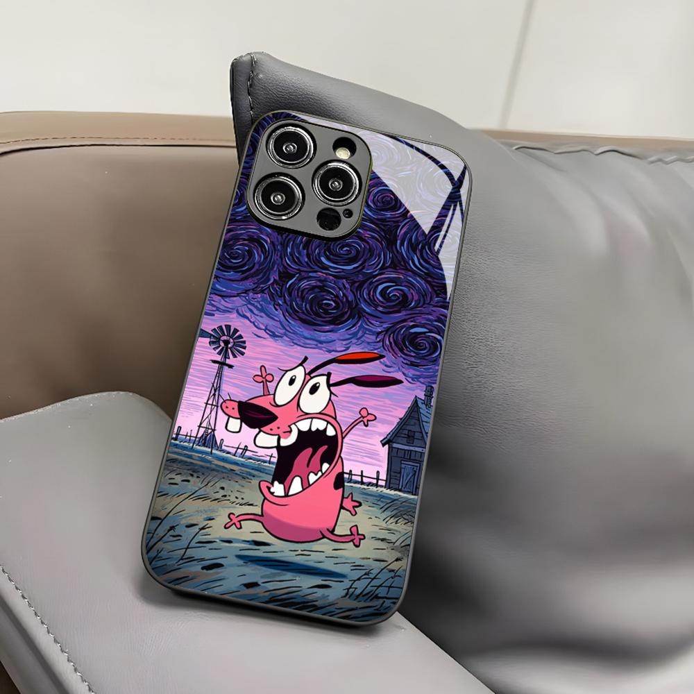 Coque de téléphone CARTOON COURAGEOUS pour Iphone 17 Air 16 15 14 12 11 13 Pro Max Mini X Xr Xs Puls Housse en Verre Noir