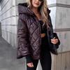 Veste d'hiver matelassée à capuche zippée, motif losanges, coupe oversize, manches longues