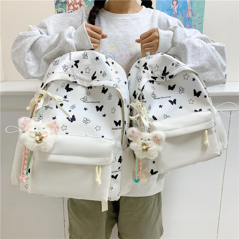 

Butterfly Print Student Schoolbag Large Capacity Women s Color Block Backpack Small жовтий