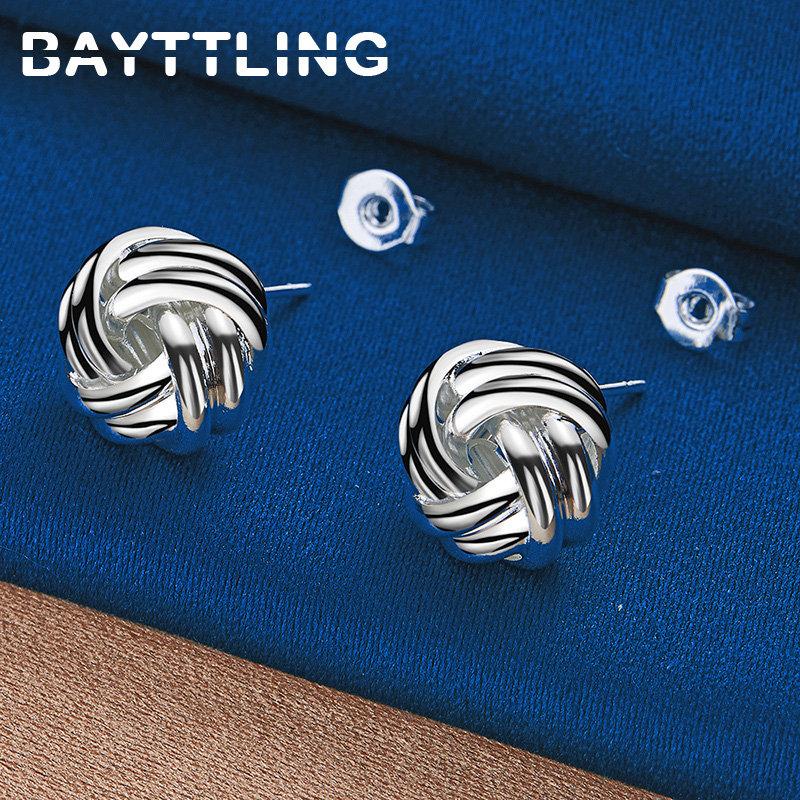 Charm 925 Sterling Silver 10MM Fine Braided Knotted Stud Earrings For Women Men Hip Hop Party Gifts Fashion Jewelry Accessories