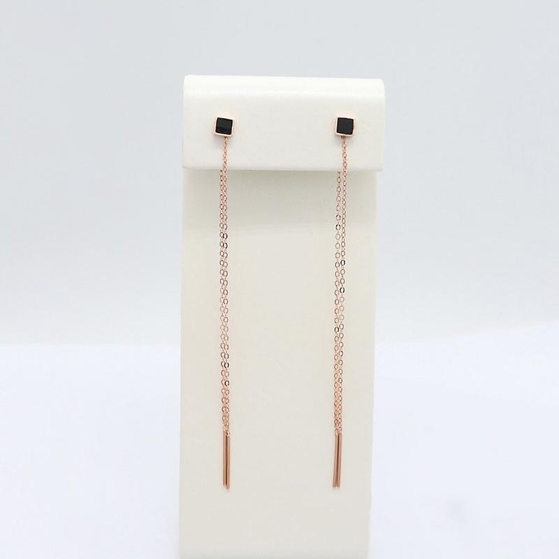 Exquisite Russian Purple Gold Black Square Earphone, Fashionable And Versatile Rose Gold Plated Black Agate Earphone. (rose gold plated pair)