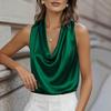 Europese & Amerikaanse Dames Satin Zijde Geplooide Mouwloze Top voor Herfst