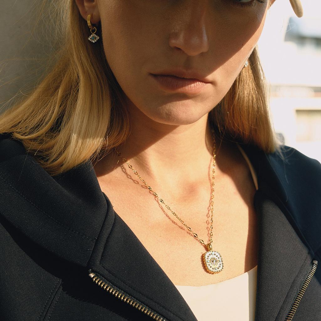 Youthway Glückszirkon Blau Türkis Böses Auge Hängeohrringe für Damen Vergoldete Edelstahl-Ohrringe Modeschmuck