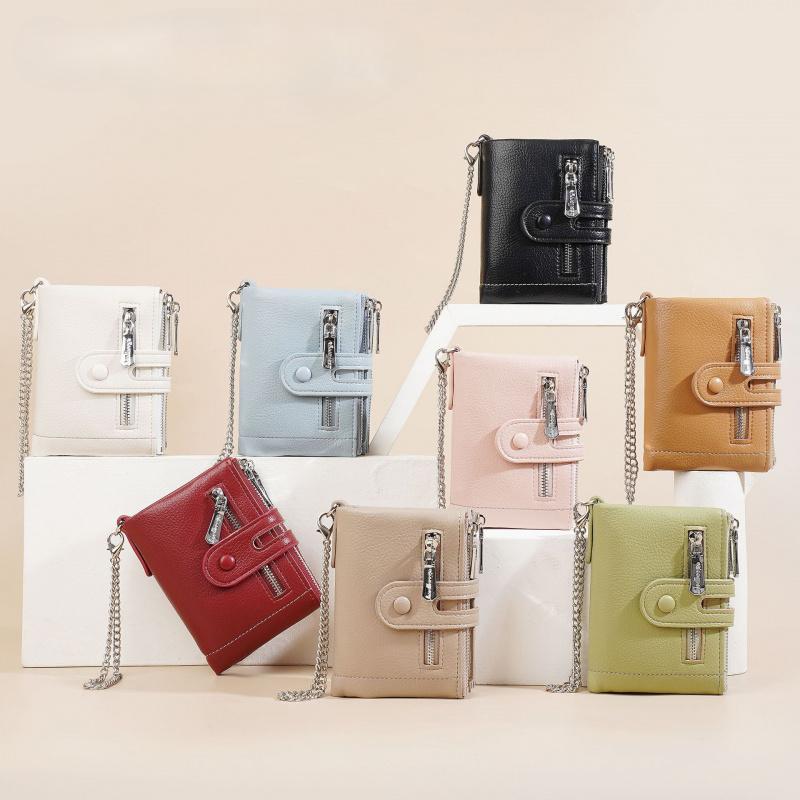 Women's Wallet with Chain Girls Mini Coin Purse Luxury Designer Plaid Leather Small Zipper Wallet Ladies