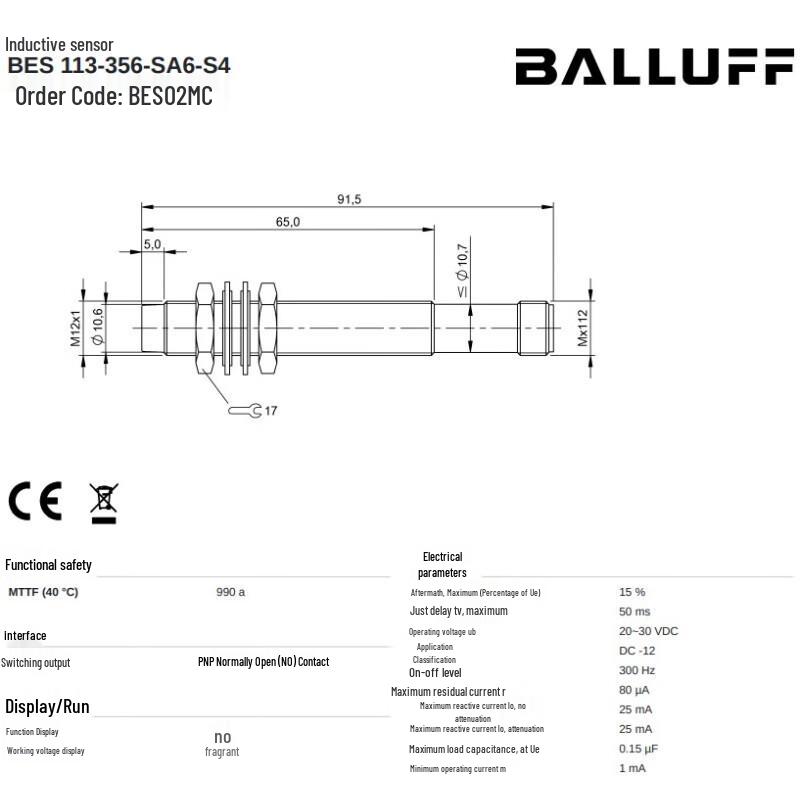 Balluff BESIKVS-025.23-G-S4 Inductive Sensor