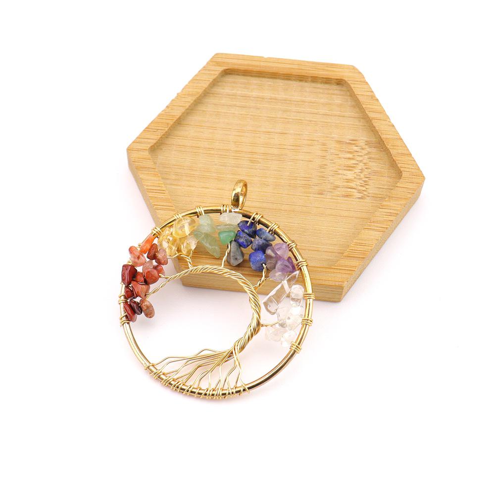 Seven-Color Natural Crystal Tree of Life Necklace Pendant with Crushed Stone, N737