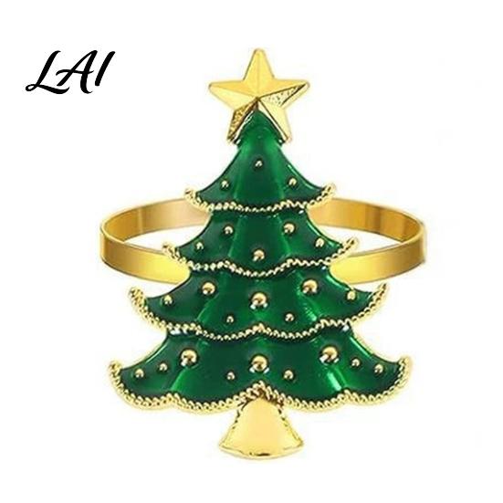 Napkin Fasteners for Dinner Christmas Tree Ring Alloy Green Holder Table Ornaments Reusable Holiday Ring Festive Dining Decor New Year Party