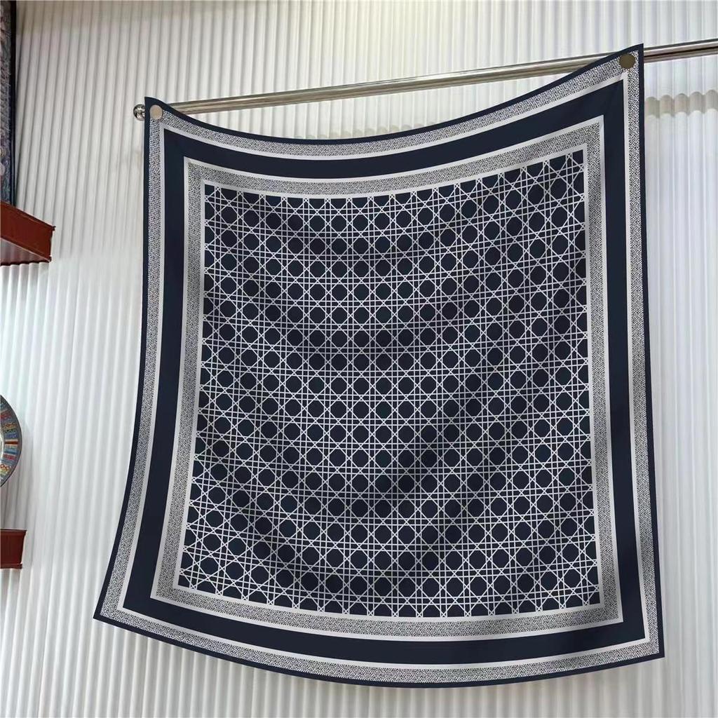 90cm Large Twill Silk Scarf: High-Quality, Fashionable Square Print, Versatile Shawl with Sun Protection