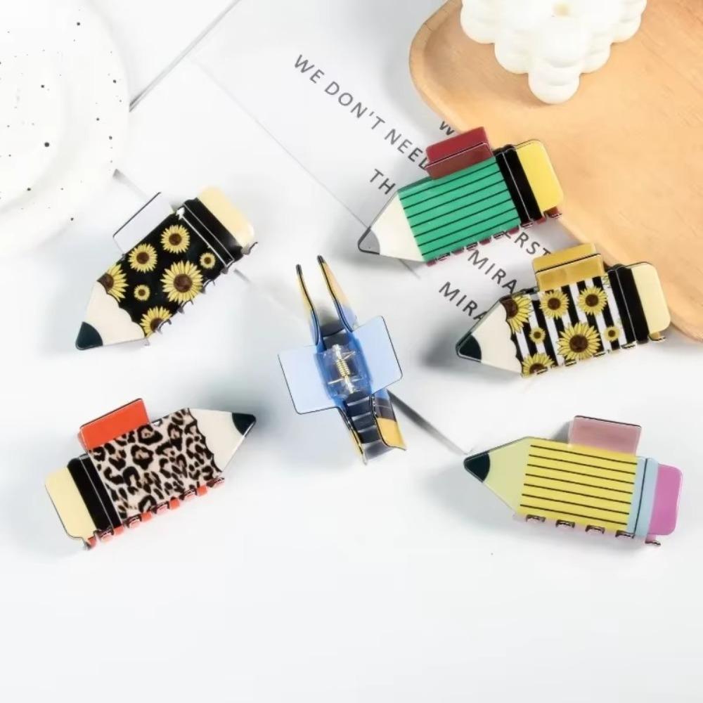 Back To School Hair Claw Clip Acrylic Hair Claw Creative Pencil Hair Clip Teachers