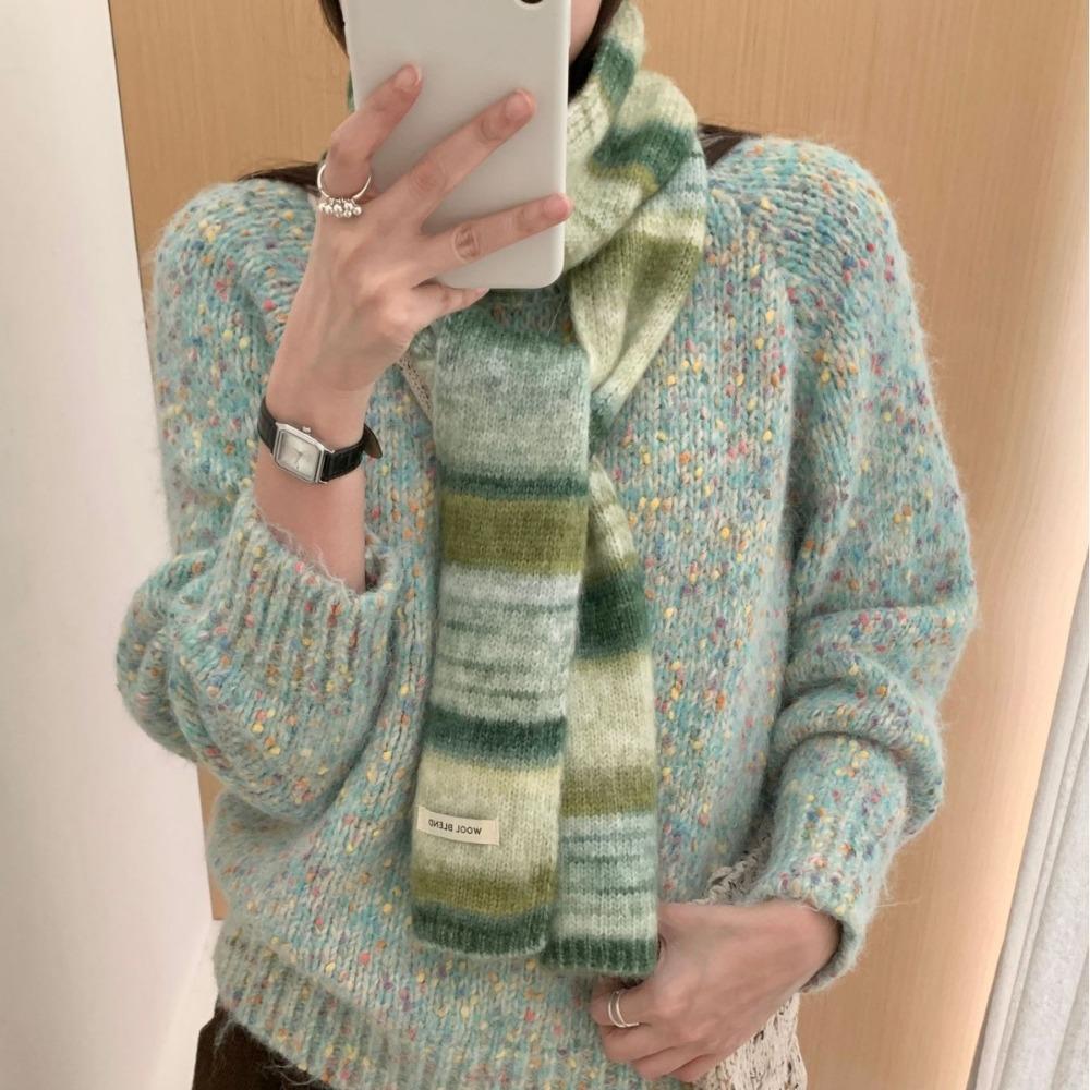 Korean Style Cashmere Knitted Scarf Plush Winter Shawl Fashion Rainbow Striped Scarf  Student