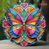 Colorful Stained Glass Style Butterfly Mandala Round Metal Sign D Flat Printed Vibrant Rainbow Art Tin Plaque Bohemian Whimsi