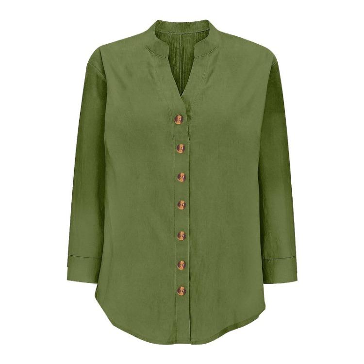 Lightweight Casual Blouse Loose Fit Button Down Shirt Long Sleeve Stand Collar Everyday Wear Relaxed Fit Women