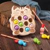 Children's Wooden Kitten Magnetic Fishing Set Toy1-2-3Year-Old Boys and Girls Educational Fishing