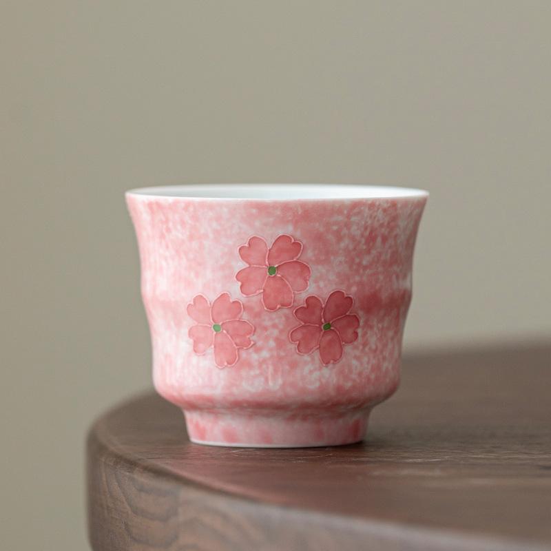 Pure hand-painted cherry blossom powder master cup high-end tea cup tea set exquisite girls tea cup high-end gift gift