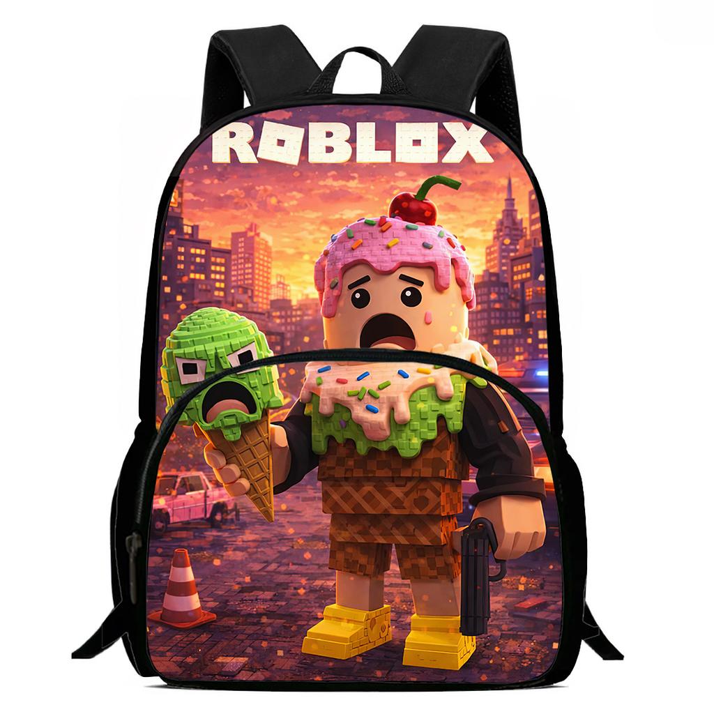 15-Inch Roblox Cartoon Backpack, Large Capacity Back Support Backpack with Front Pocket, Suitable for Unisex Children Aged 5-8