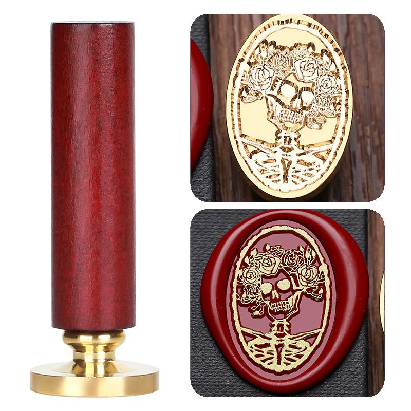 Halloween Seal Cylindrical Red Handle (handle + Brass Seal Head) Fire Lacquer Seal Set Handle Copper Head