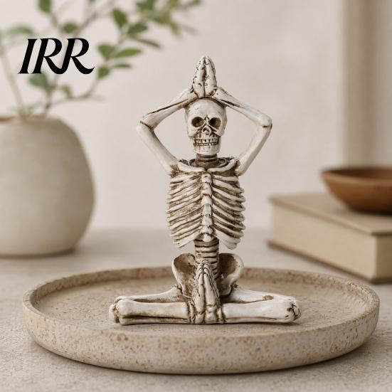 Creative Yoga Pose Skull Design Halloween Skeleton Statue, Funny Dead Figure for Party Decor, Distressed Texture Ornament Resin Gothic Haunted House,