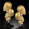 Elegant Gold Color Waterdrop Leaf White Stone Dangle Earrings Metal Earrings for Women