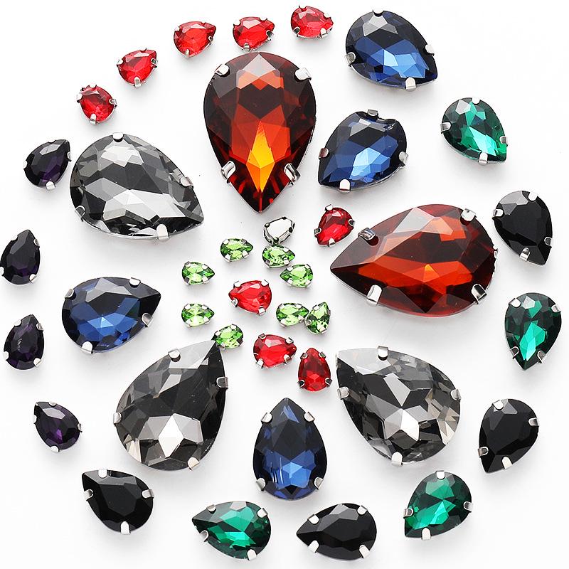 50pcs Hand-Sewn Water Drop Rhinestones: Colored Crystal Glass for DIY Wedding Dress and Clothing Accessories