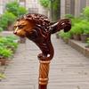 Tête de Lion Canne de Marche Bâton de Marche en Bois Sculpté à la Main Manche en Laiton Pliante Cadeau pour Gentleman