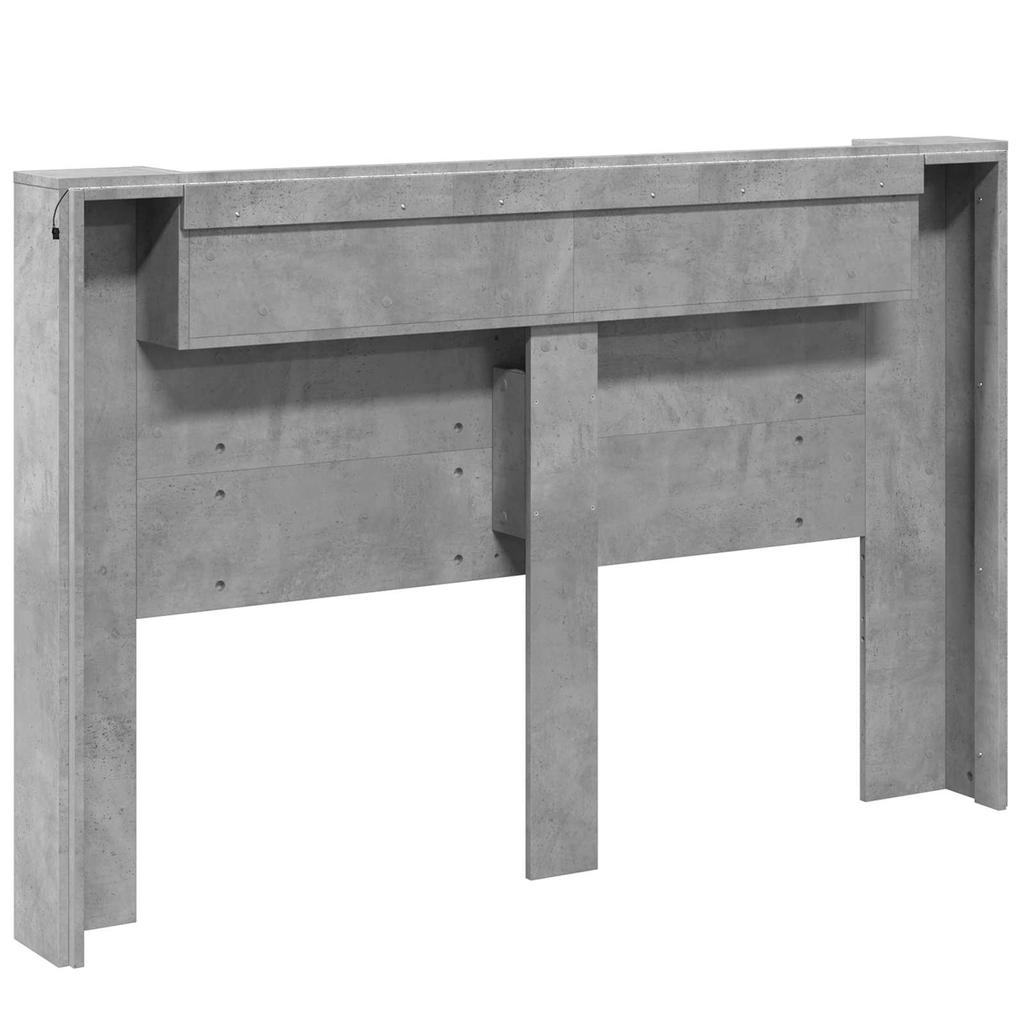 Headboard with Storage and LED Lighting Concrete Grey Wood Based Material