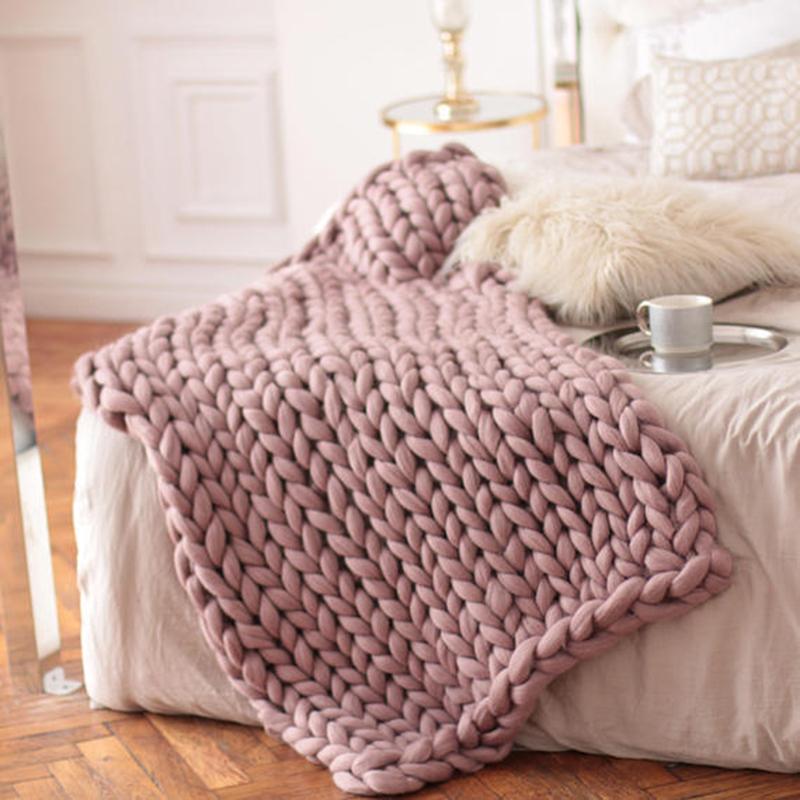 Hand Chunky Knitted Blanket Thick Yarn Merino Wool Bulky Knitting Throw Blankets Throw Carpets Soft Warm Winter Home Sofa Bed