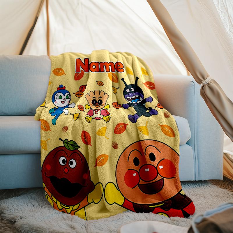 Personalized Custom Name Blanket - Anpanman Print Design,Blanket for Sofa,Bed,Travel,Camping - Soft and Warm, Great Gift