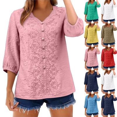 Women's Cotton And Linen V-neck Short-sleeved Fashionable Casual Loose Plus-size Top