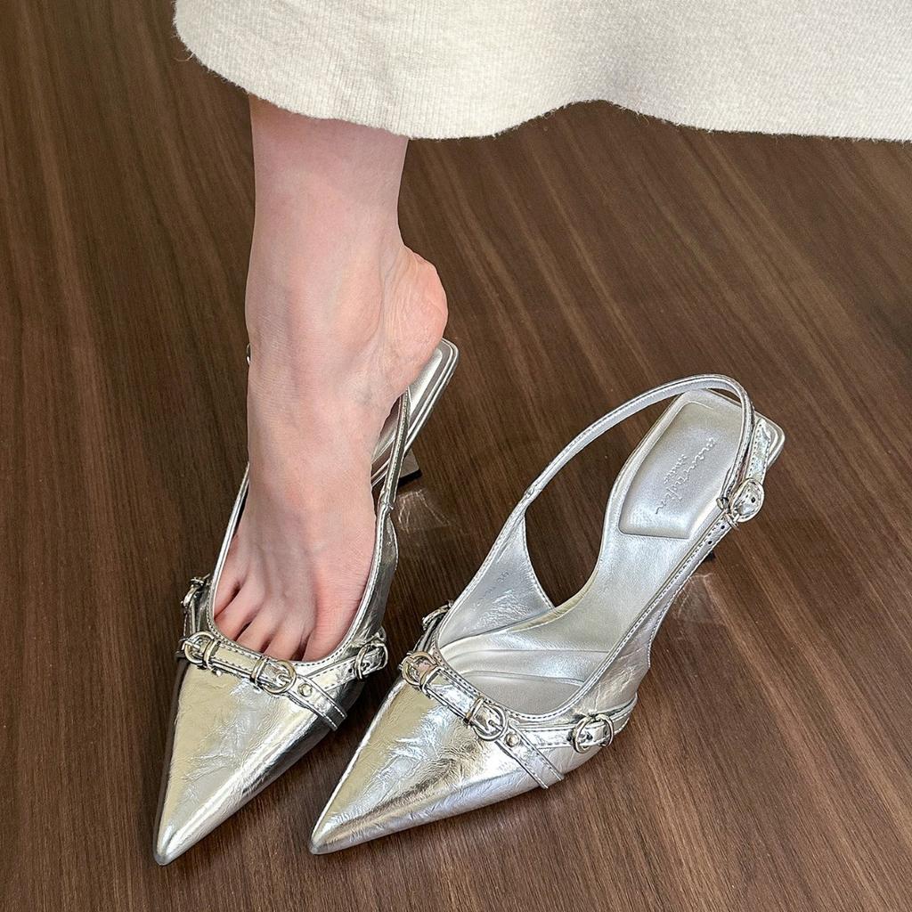 Silver Pointed Sandals Women's Back Space Spring and Summer 2025 Bag Head Light Mouth Stiletto High Heels