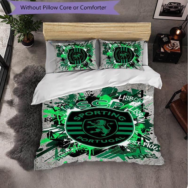 Biancheria da Letto a Tema Sporting CP FC Set 3 Pezzi Copripiumino Biancheria da Letto Decorativa per Camera Adolescenti Decorazione Casa