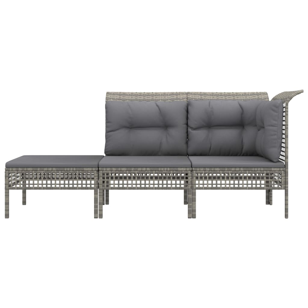 3 Piece Garden Lounge Set with Cushions Grey Poly Rattan