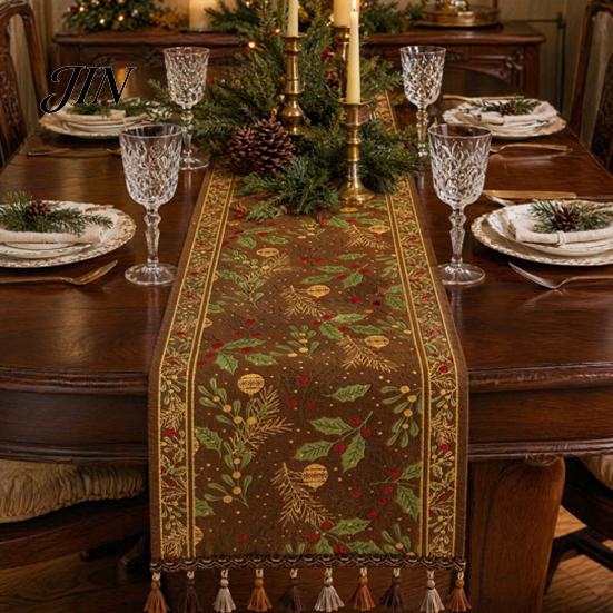 Spill Proof Table Runner Christmas Runner, Durable Decorative Stitching Decoration, Protects from Hot Pans Scratch for Dining Room Kitchen Wedding